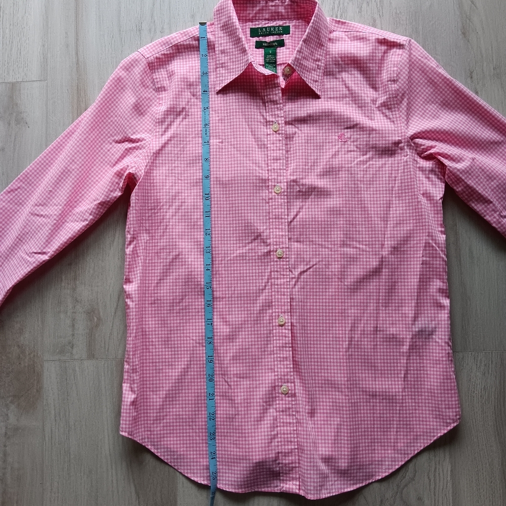 Lauren Ralph Lauren Cotton Gingham Plaid Button Down Shirt Pink White Small - Picture 7 of 12